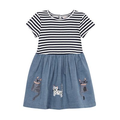 bluezoo Girls' navy cat applique dress